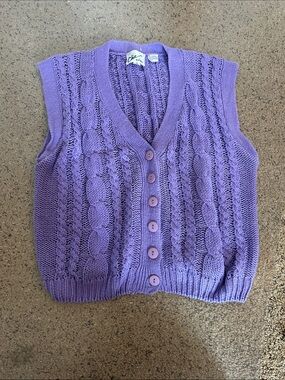 chic Lavender Cable-Knit Button Front Sweater Vest